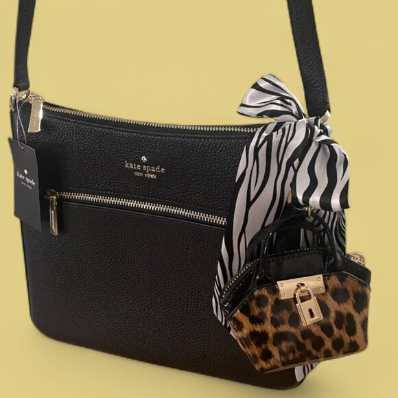 KATE SPADE LENA - NWT - LARGE BLACK PEBBLED LEATHER CROSSBODY - Picture 2 of 8